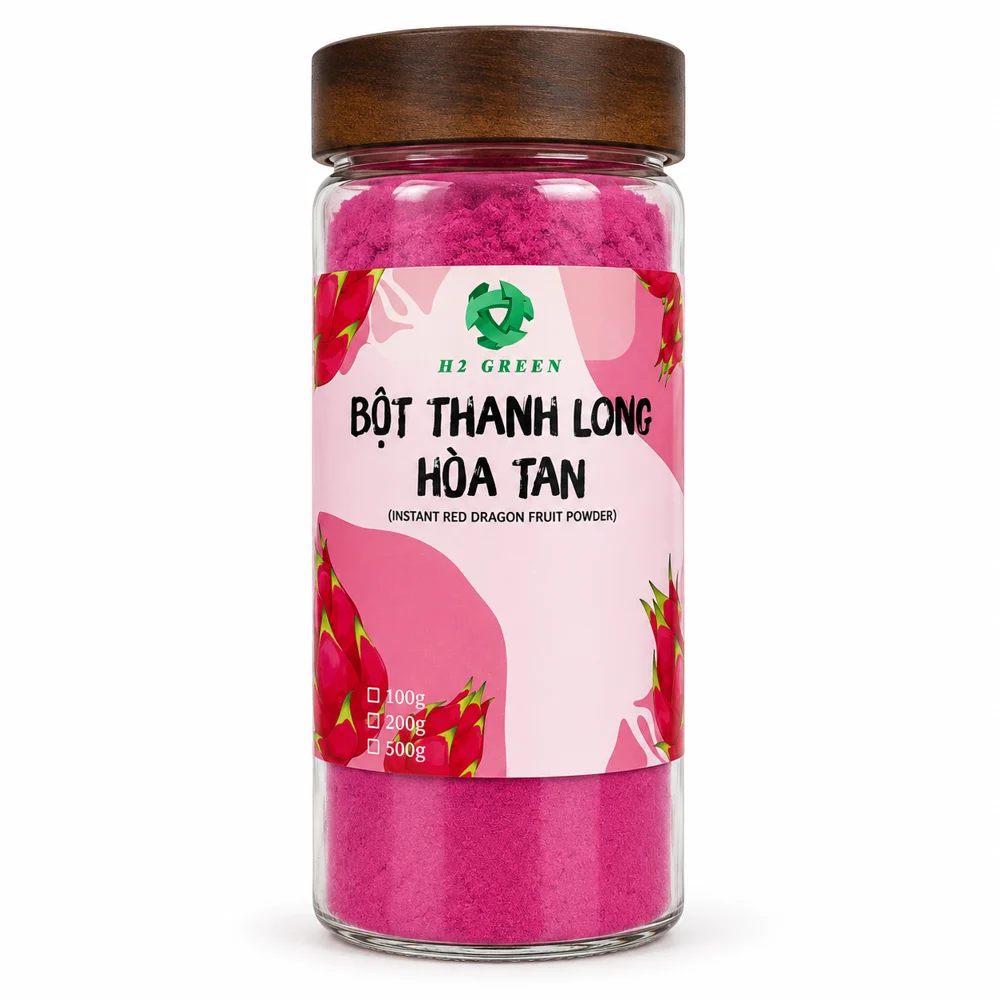 H2 Green red dragon fruit powder jar packaging illustration