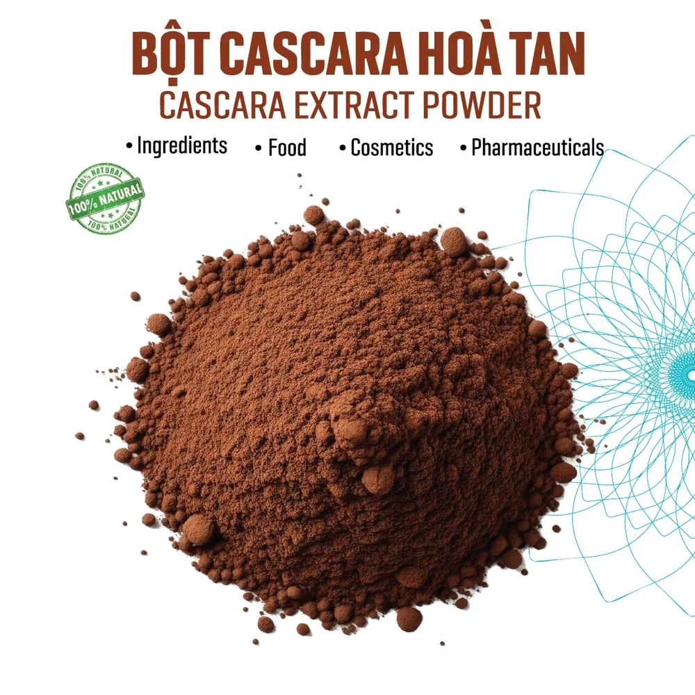 Cascara extract powder shown as a brown fine powder
